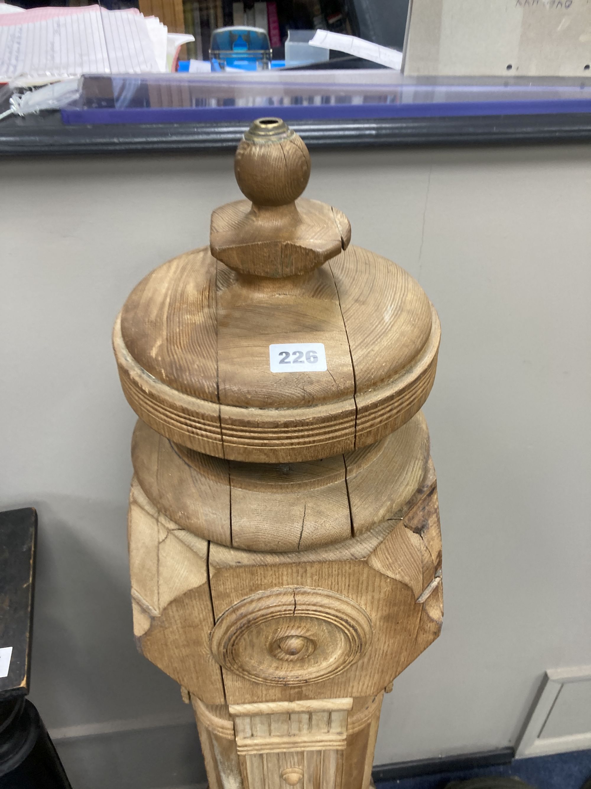 A stripped oak newell post, height 148cm